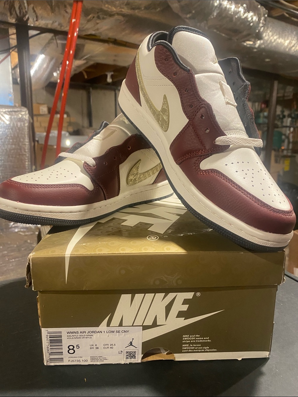 Nike Air Jordan 1 Low SE - White, Burgundy & Gold